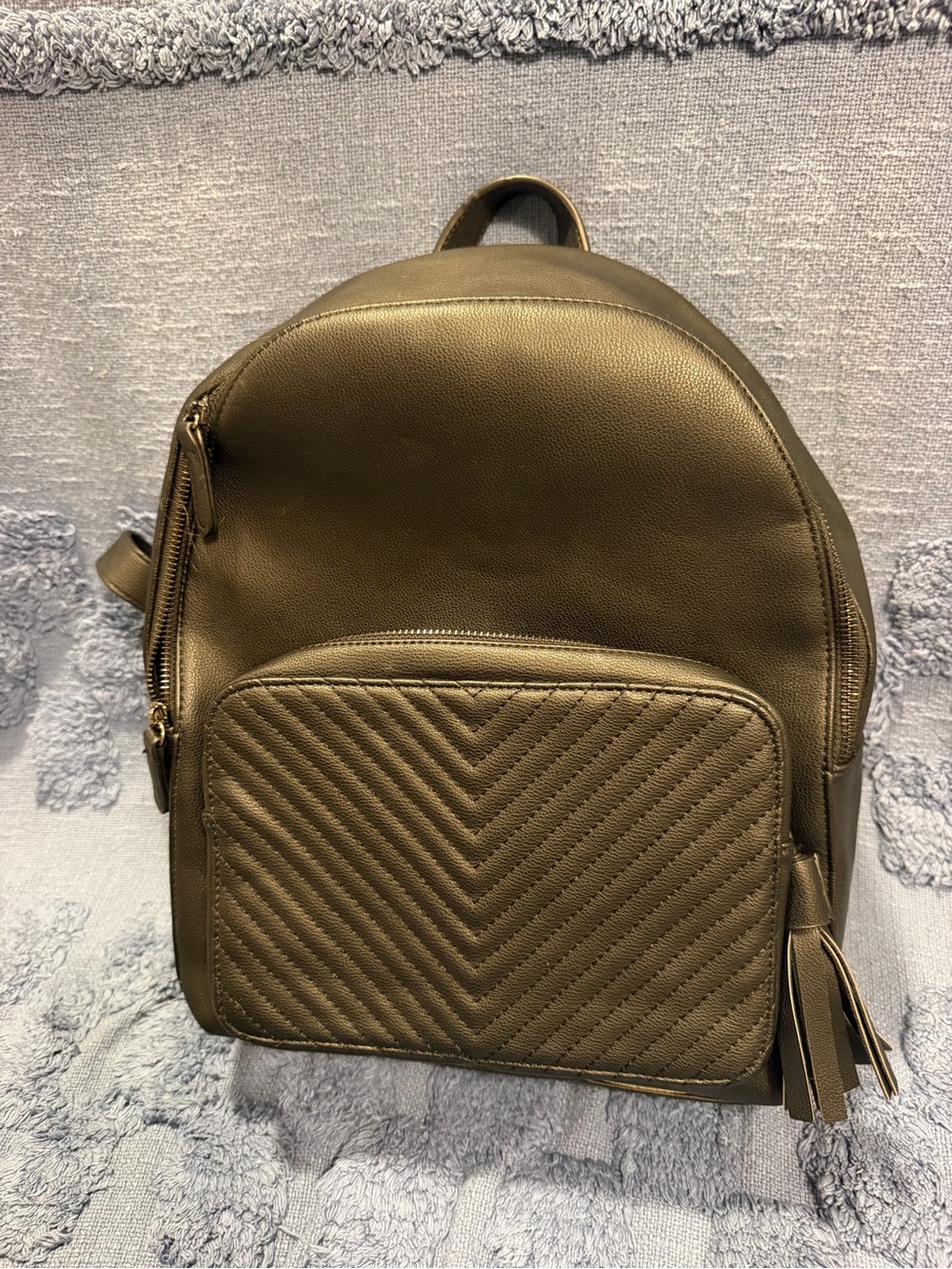 Aqua Black Quilted Front Faux-Leather Backpack